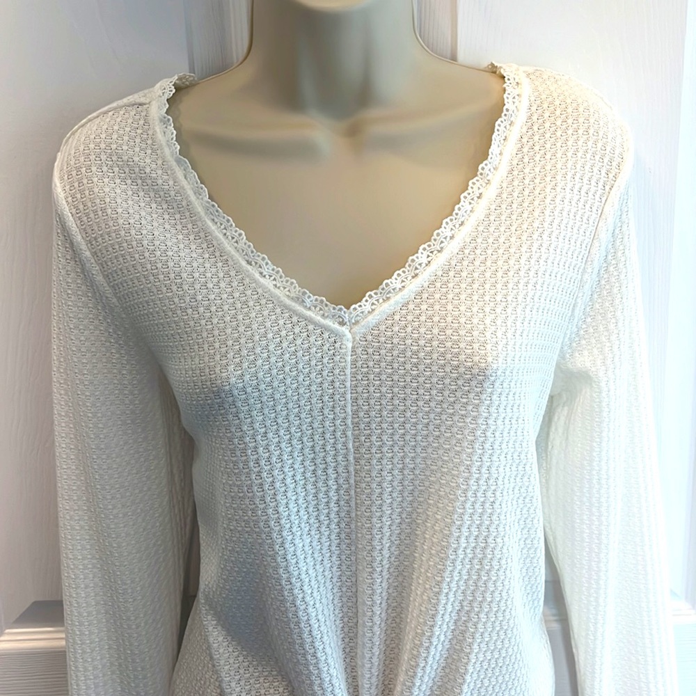 White Front Tied V Neck with Lace